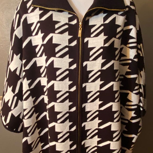 NWT ANN KLIEN Houndstooth Zip Front Cape - Picture 3 of 16